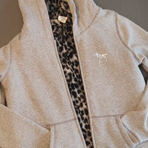 Pink Victoria Secret faux fur hoodie with zipper